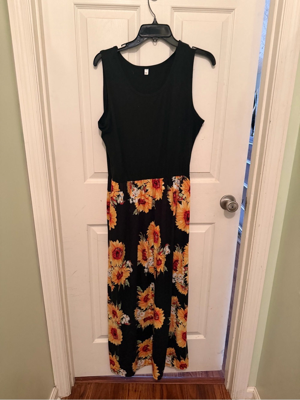 Black Sleeveless Maxi Dress with Yellow Sunflower Skirt
